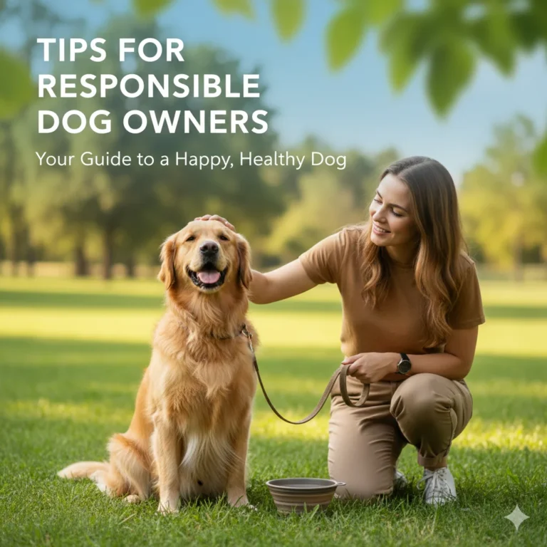 "Responsible dog ownership guide featuring a Golden Retriever and owner in a sunny outdoor setting."
